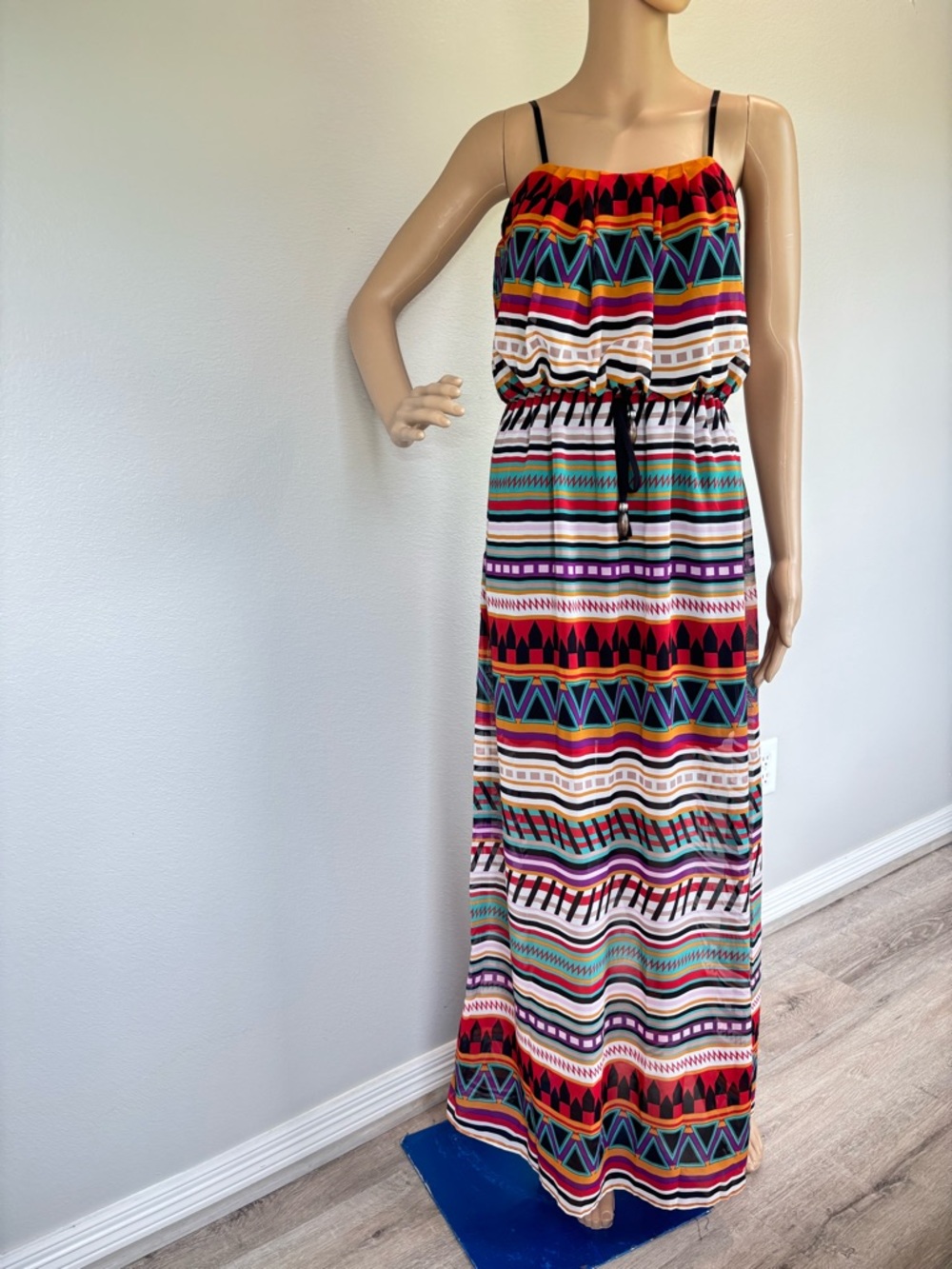 City Triangles Red, Orange, Purple & Teal Geometric Maxi Dress Like New - Picture 2 of 16
